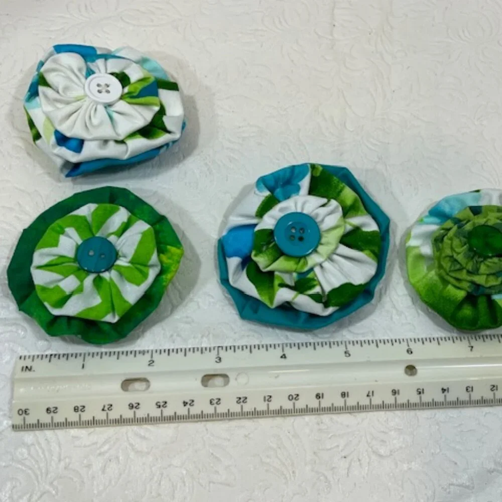 Flower Magnets Set of 4 Handmade Fabric Fridge Office Locker NEW 2.5